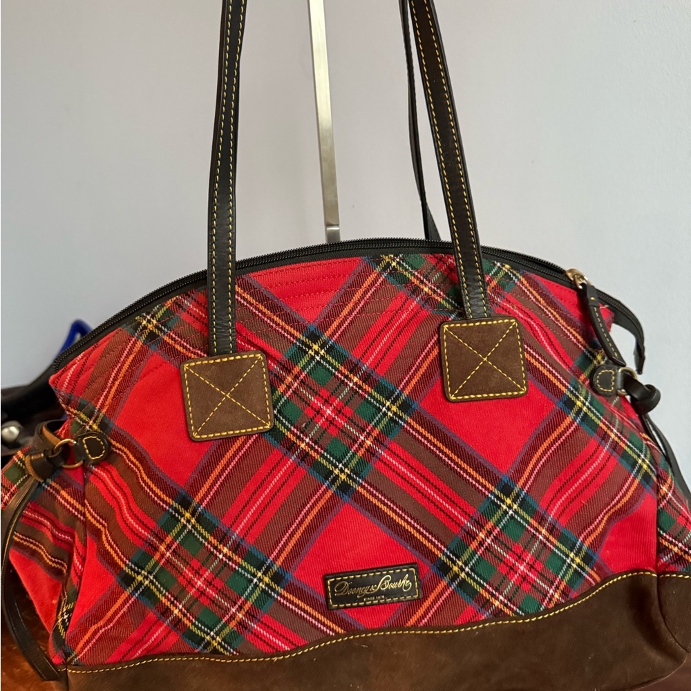 Dooney & Bourke Red and Brown Tartan Tote
